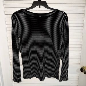 GAP Women’s Black and White Striped Long Sleeve Top XL
